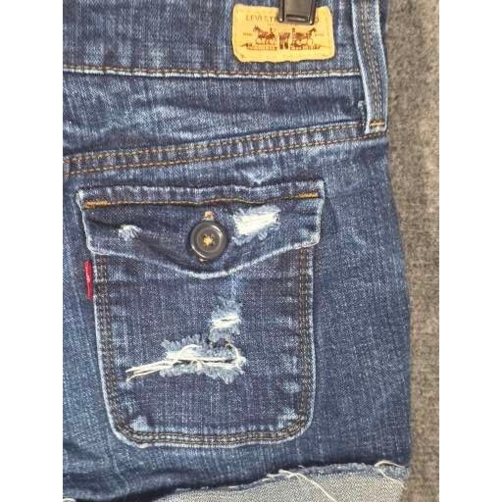 Levis 515 Distressed Denim Shorts Womens 8P Dark Wash Cut Off Raw‎ Hem Low Rise - Picture 10 of 11